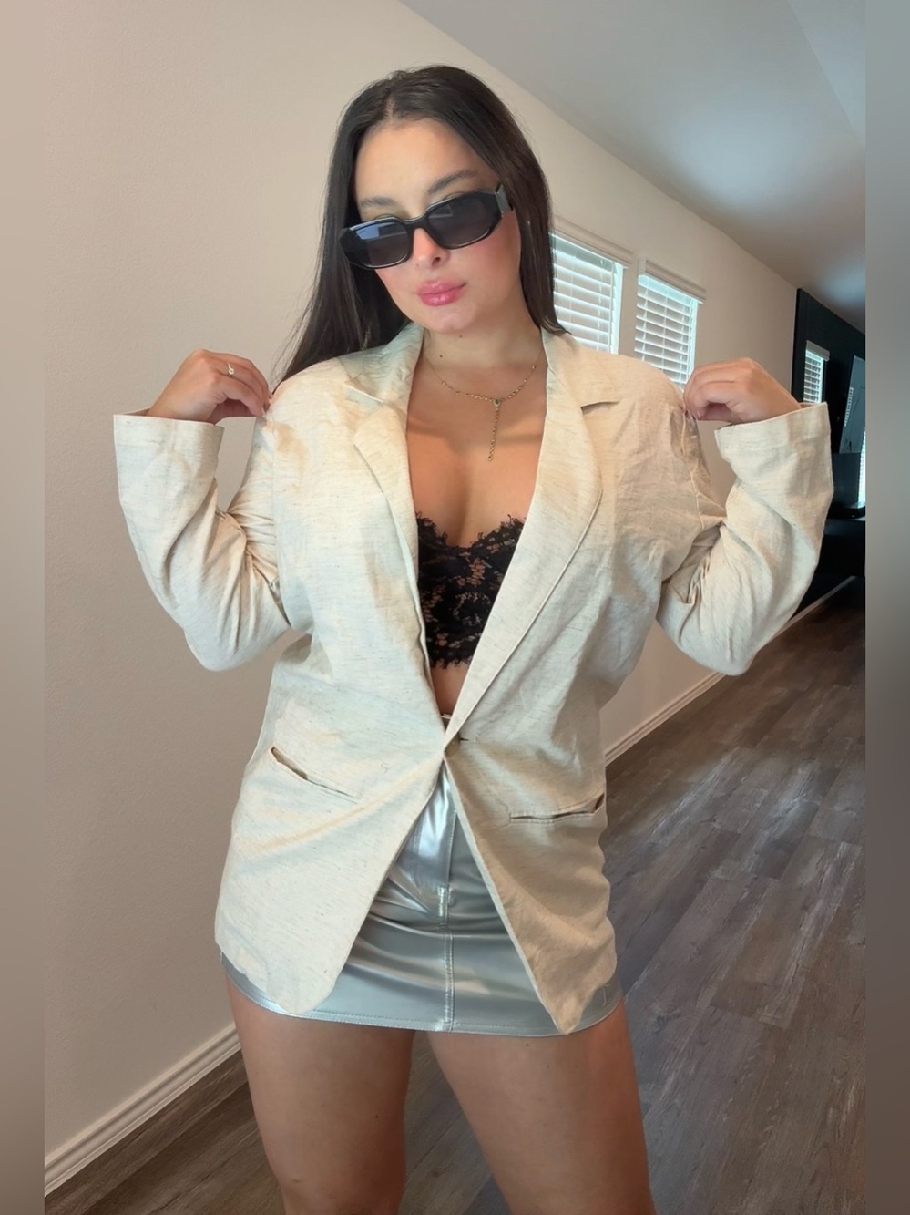 Bonjour 100% Linen Oatmeal Blazer Oversized Minimalist Size Small